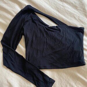 NWT Garage Cutout Black Crop Top Fitted Stretchy Half Sleeve Shirt Size Small